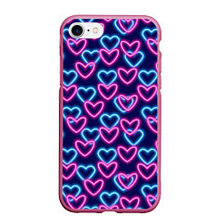 Чехол iPhone 7/8 матовый Неоновые сердца, паттерн, цвет: 3D-малиновый
