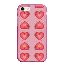 Чехол iPhone 7/8 матовый Сердечки перевернутые, цвет: 3D-малиновый