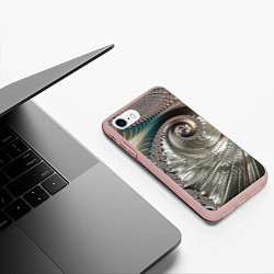 Чехол iPhone 7/8 матовый Fractal pattern Spiral Серебристый фрактал спираль, цвет: 3D-светло-розовый — фото 2