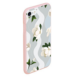 Чехол iPhone 7/8 матовый Цветы Белые С Полосами, цвет: 3D-светло-розовый — фото 2
