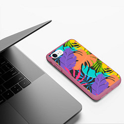 Чехол iPhone 7/8 матовый Тропические экзотические листья, цвет: 3D-малиновый — фото 2