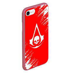 Чехол iPhone 7/8 матовый Assassins creed череп красные брызги, цвет: 3D-малиновый — фото 2