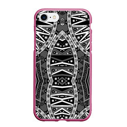 Чехол iPhone 7/8 матовый Черно-белый этнический орнамент, цвет: 3D-малиновый