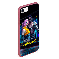 Чехол iPhone 7/8 матовый Johnny и Vi Girl Cyberpunk2077, цвет: 3D-малиновый — фото 2