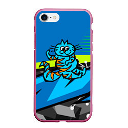 Чехол iPhone 7/8 матовый Синий кот, цвет: 3D-малиновый