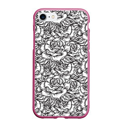 Чехол iPhone 7/8 матовый Цветы Много Белых Роз, цвет: 3D-малиновый
