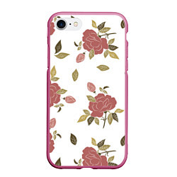 Чехол iPhone 7/8 матовый Розовые розы на светлом фоне, цвет: 3D-малиновый