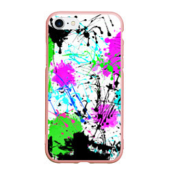 Чехол iPhone 7/8 матовый Неоновые разноцветные пятна и брызги красок, цвет: 3D-светло-розовый