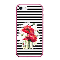 Чехол iPhone 7/8 матовый Red poppies Акварельные цветы, цвет: 3D-малиновый