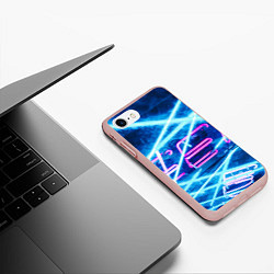 Чехол iPhone 7/8 матовый Неоновые лучи и буквы - Голубой, цвет: 3D-светло-розовый — фото 2