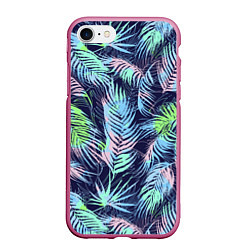 Чехол iPhone 7/8 матовый Разноцветные Листья Пальм, цвет: 3D-малиновый