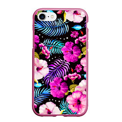 Чехол iPhone 7/8 матовый Floral pattern Summer night Fashion trend, цвет: 3D-малиновый