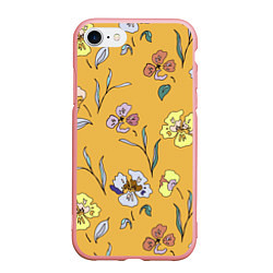 Чехол iPhone 7/8 матовый Цветы Нарисованные На Золотом Фоне