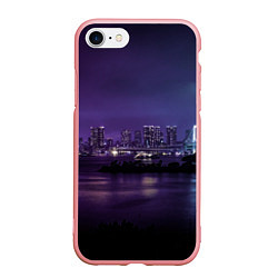 Чехол iPhone 7/8 матовый Неоновый город с рекой - Фиолетовый