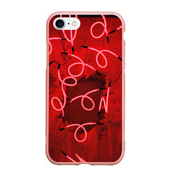 Чехол iPhone 7/8 матовый Неоновые закрученные фонари - Красный, цвет: 3D-светло-розовый