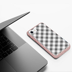 Чехол iPhone 7/8 матовый Бело-серый клетчатый узор tartan, цвет: 3D-светло-розовый — фото 2