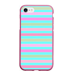 Чехол iPhone 7/8 матовый Pink turquoise stripes horizontal Полосатый узор, цвет: 3D-малиновый