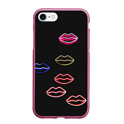 Чехол iPhone 7/8 матовый Неоновое множество губ - Красный, цвет: 3D-малиновый