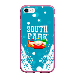 Чехол iPhone 7/8 матовый Южный Парк - на голубом фоне, цвет: 3D-малиновый