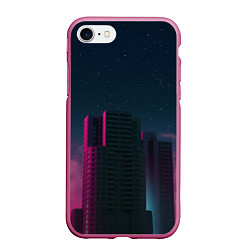 Чехол iPhone 7/8 матовый Неоновые небоскрёбы - Розовый