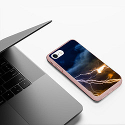 Чехол iPhone 7/8 матовый Разряд молнии в грозовом небе, цвет: 3D-светло-розовый — фото 2