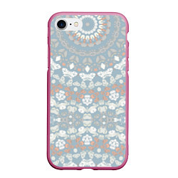 Чехол iPhone 7/8 матовый Коралловый и серо-голубой, мандала, цвет: 3D-малиновый