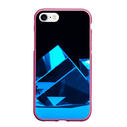 Чехол iPhone 7/8 матовый Неоновые объёмный куб - Синий