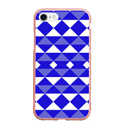 Чехол iPhone 7/8 матовый Бело-синий геометрический узор, цвет: 3D-светло-розовый