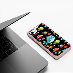 Чехол iPhone 7/8 матовый Прикольная акула и другие жители океана, цвет: 3D-светло-розовый — фото 2