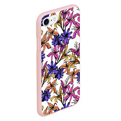 Чехол iPhone 7/8 матовый Цветы Разноцветные На Белом Фоне, цвет: 3D-светло-розовый — фото 2