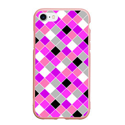 Чехол iPhone 7/8 матовый Розовый черный узор в клетку