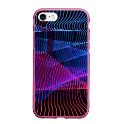 Чехол iPhone 7/8 матовый Неоновые электронные волнообразные линии, цвет: 3D-малиновый