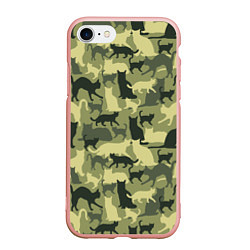 Чехол iPhone 7/8 матовый Кошачий камуфляж в зеленой гамме, цвет: 3D-светло-розовый