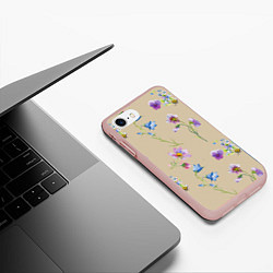 Чехол iPhone 7/8 матовый Нарисованные Цветы Колокольчики и Пчёлы, цвет: 3D-светло-розовый — фото 2