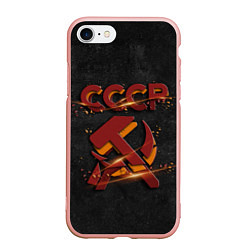 Чехол iPhone 7/8 матовый Серп и молот символ СССР, цвет: 3D-светло-розовый