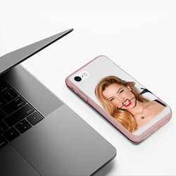 Чехол iPhone 7/8 матовый Эмбер Хёрд с розой, цвет: 3D-светло-розовый — фото 2