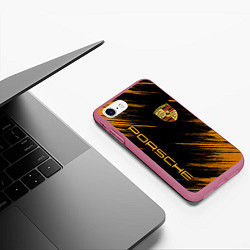 Чехол iPhone 7/8 матовый Порше - Оранжевые потертости, цвет: 3D-малиновый — фото 2