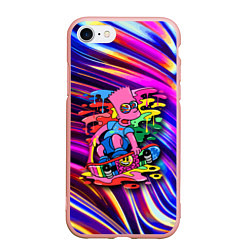 Чехол iPhone 7/8 матовый Скейтбордист Барт Симпсон на фоне разноцветных кля