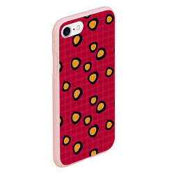 Чехол iPhone 7/8 матовый Черно-желтые пятна на красном клетчатом фоне, цвет: 3D-светло-розовый — фото 2