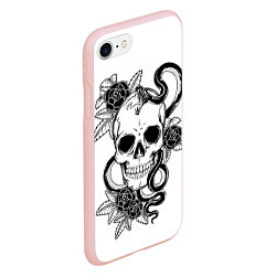 Чехол iPhone 7/8 матовый Череп и Мамба и чёрные розы, цвет: 3D-светло-розовый — фото 2
