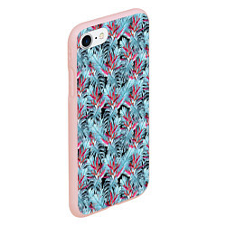 Чехол iPhone 7/8 матовый Голубые тропические листья и цветы, цвет: 3D-светло-розовый — фото 2