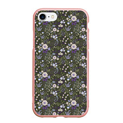 Чехол iPhone 7/8 матовый Цветочки хаки, мелкий рисунок, цвет: 3D-светло-розовый