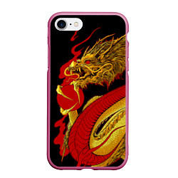 Чехол iPhone 7/8 матовый Японский Золотой Дракон, цвет: 3D-малиновый