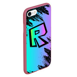 Чехол iPhone 7/8 матовый Roblox neon logo, цвет: 3D-малиновый — фото 2