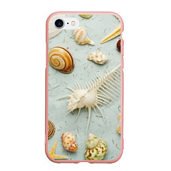 Чехол iPhone 7/8 матовый Океанские ракушки и морские звёзды на песке
