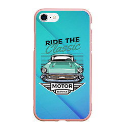 Чехол iPhone 7/8 матовый Ride the classic - ретро авто, цвет: 3D-светло-розовый