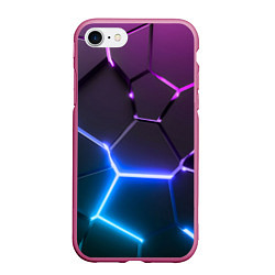 Чехол iPhone 7/8 матовый Фиолетовый градиент - неоновые геометрические плит