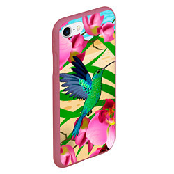 Чехол iPhone 7/8 матовый Колибри и орхидеи, цвет: 3D-малиновый — фото 2