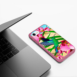 Чехол iPhone 7/8 матовый Колибри и орхидеи, цвет: 3D-малиновый — фото 2