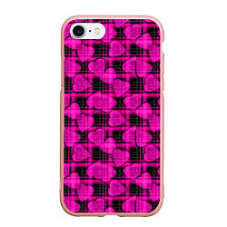 Чехол iPhone 7/8 матовый Black and pink hearts pattern on checkered